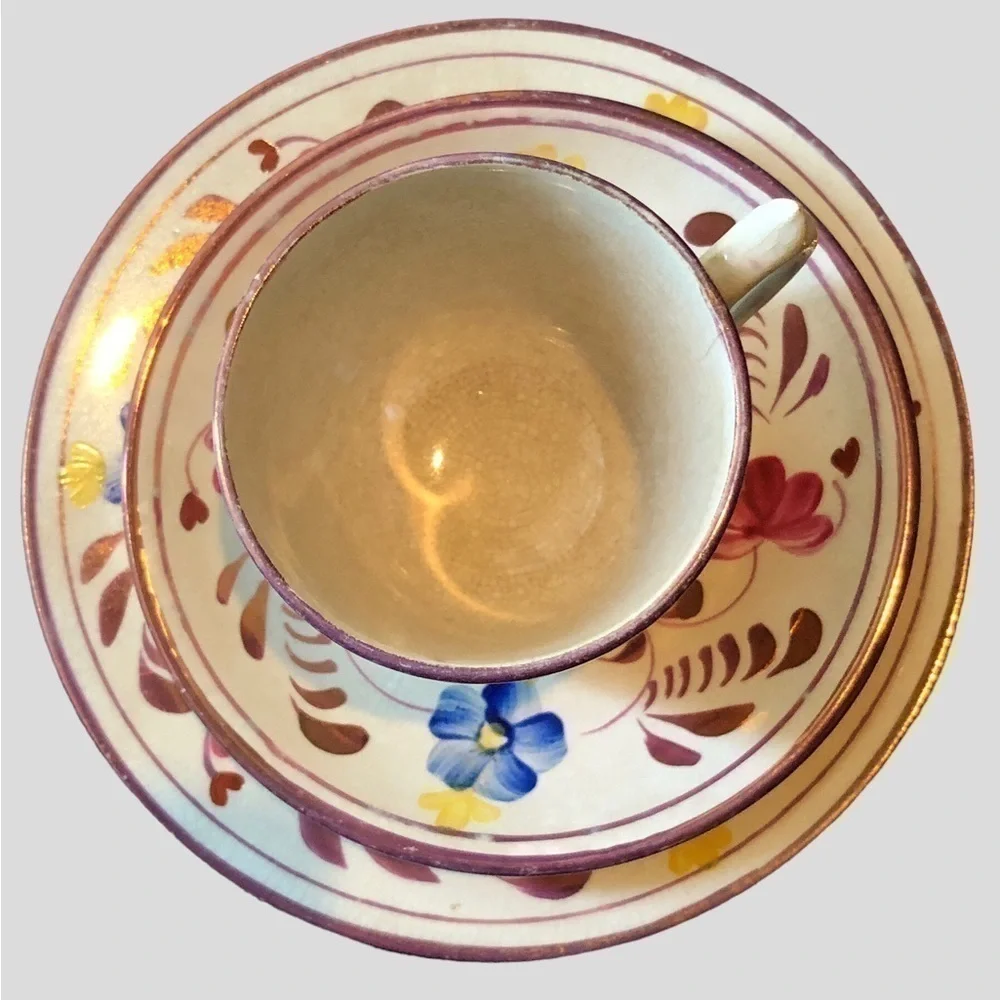 Antique Japan Lusterware Pink Teacups Saucers Set